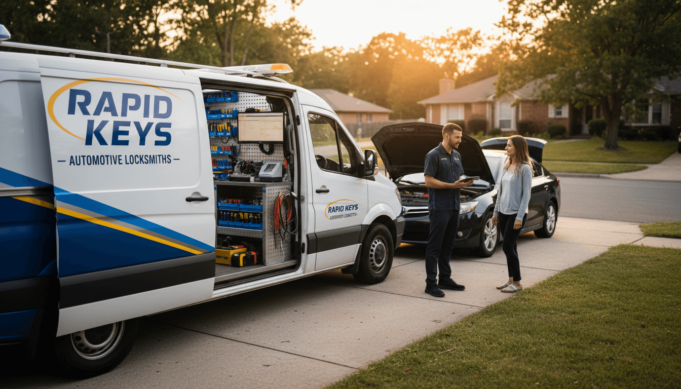 Mobile sharpening van at a Panama City driveway