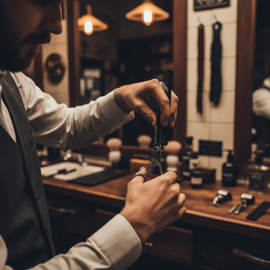 Professional sharpener working on a blade in a workshop