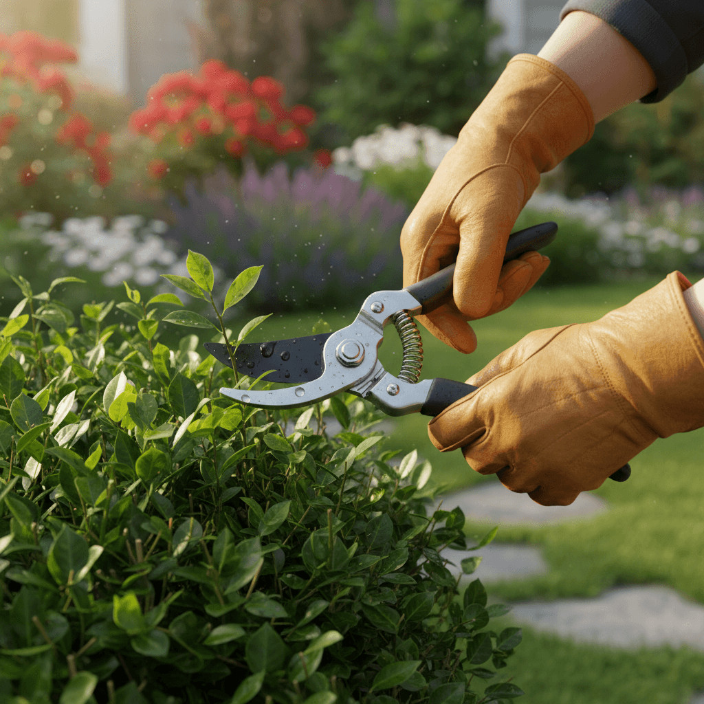 garden pruner being sharpened with a hand file